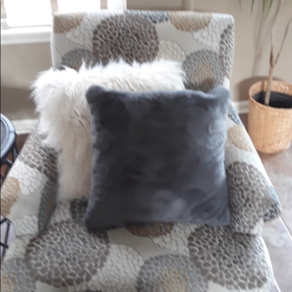 2 NWT dark gray fur pillows